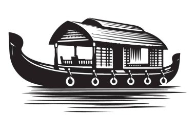 Geleneksel Yüzen Tekne Silueti Su Vektörü Resimlerinde Yüzüyor