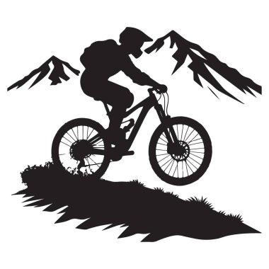 Dağ Arkaplanlı Dağ Bisikletçisinin Silueti