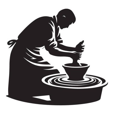 Bir Potter Silueti Tekerlek Sanatındaki Clay 'i şekillendiriyor