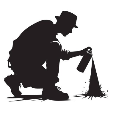 Graffiti Sanatçısı Siluet Bir Yüzeye Spreting Boya