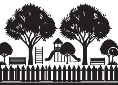 Ağaçlar ve Çitlerle Tuhaf Oyun Sahası Silueti ResimleriName