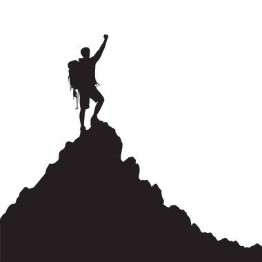 Dağların Zirvesi Zaferinde Zaferi Kutlayan Yürüyüşçünün Silüeti