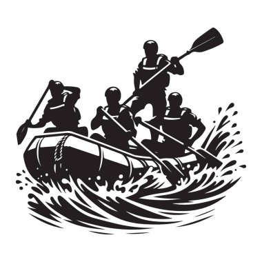 Bir Rafting Ekibinin Silueti Beyazsu Akıntılarında Birlikte Geziniyor