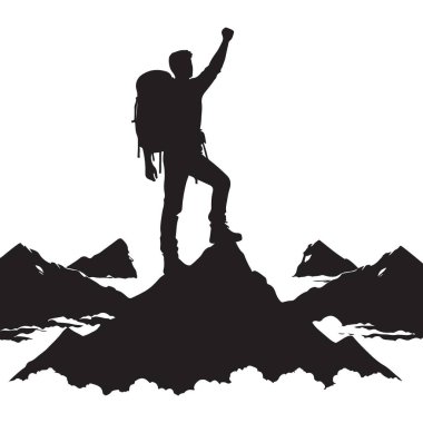 Dağ tırmanışçısı Silueti Zirveye Ulaşılıyor Başarı ve Başarı