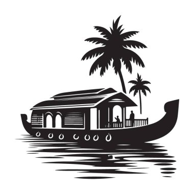 Huzurlu Resimde Geleneksel Kerala Yüzen Ev Teknesi Silueti