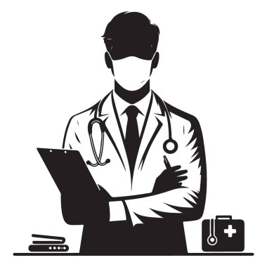 Sağlık Hizmetleri Profesyonel Siluet Illustration Holding Tıbbi Kayıtları