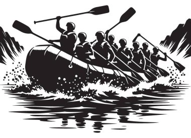 Beyaz Su Rafting Macerası: Takım çalışması ve Spor İllüstrasyonu