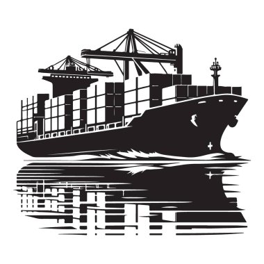 Büyük Yük Gemisi Vektör Silueti Dünya çapında Teslimata Hazır
