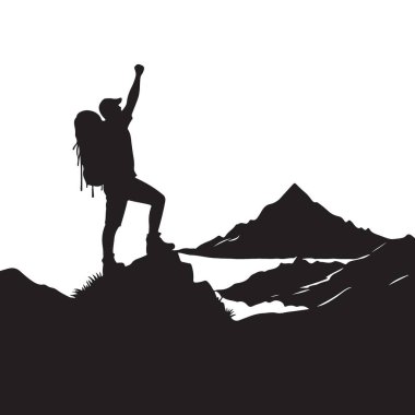 Dağcılık Silueti Çizimi En İyi Başarı Kutlaması