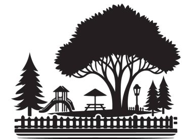 Peaceful Park Silueti: Serene Peyzaj Çizimi Tasarımı