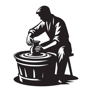 Bir Potter El Sanatları Seramik Çömlekçisinin Silueti