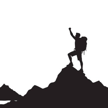 Dağlarda Zirve Başarısını Kutlayan Yürüyüşçünün Silueti