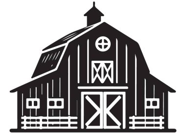 Tarımsal Projeler için Rustic Barn Silueti Vektör İllüstrasyonu
