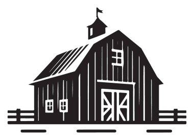 Çit Resimli Siyah ve Beyaz Çiftlik Ahırı