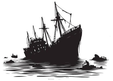 Sakin Bir Okyanustaki Gemi Kazasının Detaylı Silueti