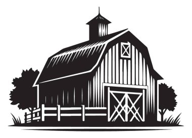 Ağaçlar ve Çit Sanatıyla Kırsal Ahır Silueti