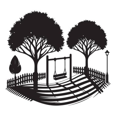 Swing Set ve bereketli ağaçlarla Güzel Park Sahnesi Resimleri