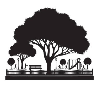Serene Park Silueti ile Çocuklar Görkemli Ağacın Altında Oynuyor