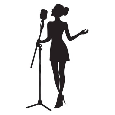 Vintage Mikrofona Güzelce Şarkı Söyleyen Bir Kadının Silueti