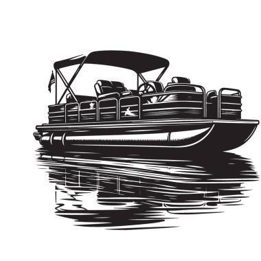 Sakin Sularda Bir Pontoon Teknesinin Detaylı Siluet ResmiComment