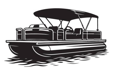 Eğlence İçin Su Üzerinde Bir Pontoon Teknesinin Silueti