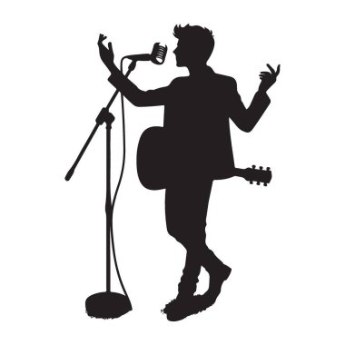 Sahnede Gitarlı Bir Müzisyenin Silueti