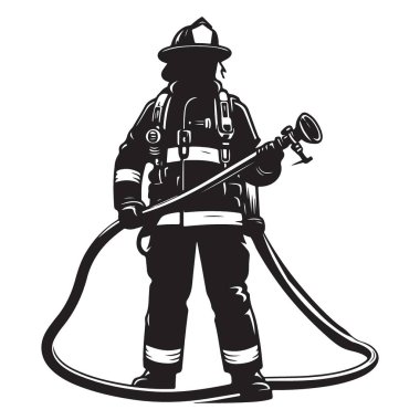 Bir itfaiyecinin silueti Hortumla Bekliyor