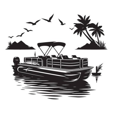 Pontoon Teknesi Tropikal Ada 'da Sakin Su Üzerinde Siluet