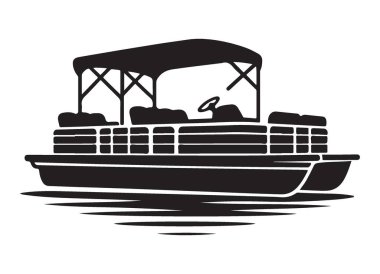 Lakeside Rekreasyonu İçin Sakin Su Üzerine Pontoon Teknesi Silueti Rahatlatılıyor