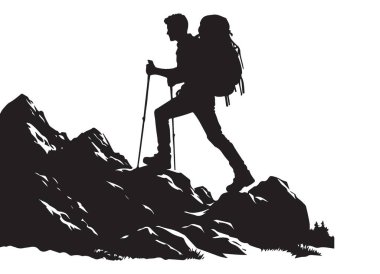 Maceracı Yürüyüşçü Silueti Rocky Dağı Zirvesi 'ne tırmanıyor