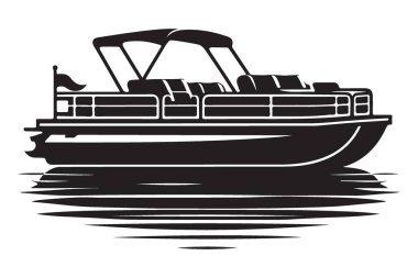 Pontoon Teknesi Silueti Su Resimlerinde Yüzüyor