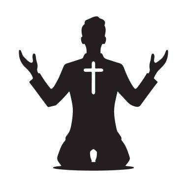 Sırtında Haç olan Dua Eden Adam Silueti