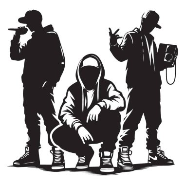 Cool Rap Hip Hop Müzik Sanatçısı Siluet İllüstrasyon Grubu
