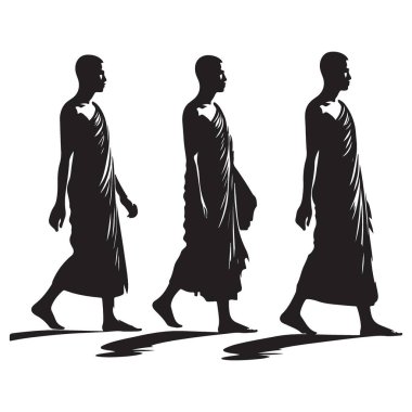 Yürüyen Budist Keşişler Siluet İnanç Simgesi