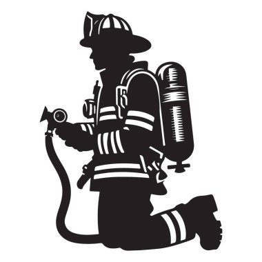Cesur İtfaiyeci Siluet Vektör Grafiği Eylem Pozu