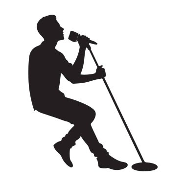 Şarkıcı Silueti Görüntü Sahnede Mikrofonla Sahne