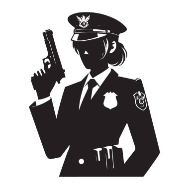 Güçlü Kadın Polis Memuru Silah Silueti Fotoğrafı Tutuyor