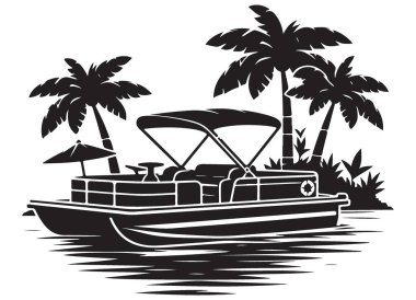 Eğlence teknesi tropik palmiye ağaçlarının kıyısına demir attı.