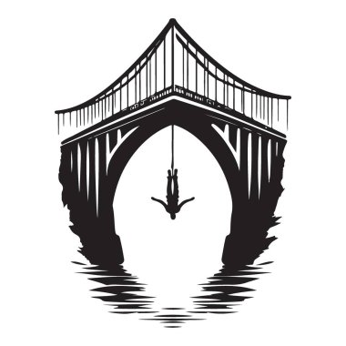 Yüksek Köprüden Bungee Jumping Kara Siluet