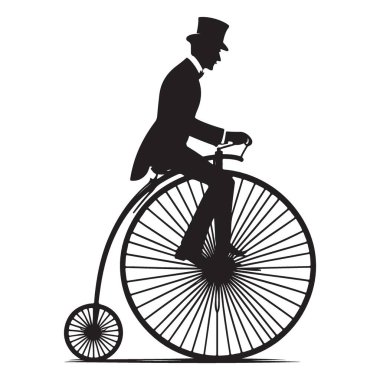 Penny Farthing Bisiklet Silueti Vektörü 'ndeki Viktorya Dönemi Beyefendisi