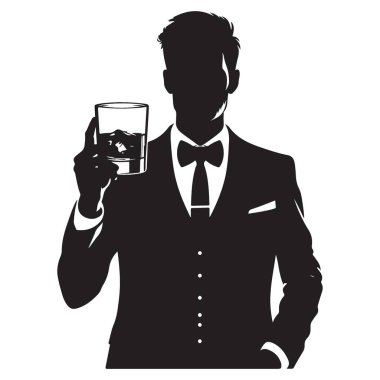 Takım Elbiseli Bir Adamın Zarif Silueti Elinde Viski Kadehi