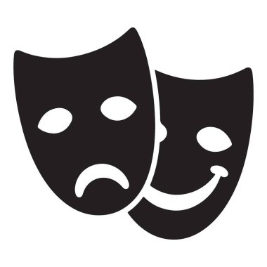 Klasik Komedi ve Trajedi Maskeli Siluet Tiyatrosu Sembolü