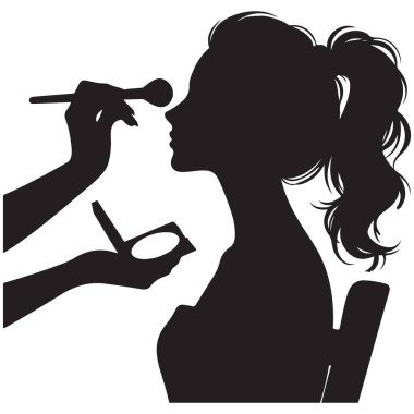 Zarif Kadın Silüeti Fırça Çizim Vektörüyle Makyaj Uygulaması