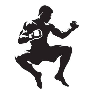 Dinamik Hareket Duruşunda Dövüş Sanatçısı Silueti Tekmeliyor