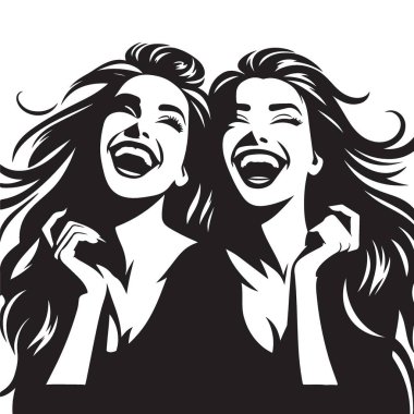 İki Neşeli Kadın Birlikte Gülüyor Siyah ve Beyaz İllüzyon