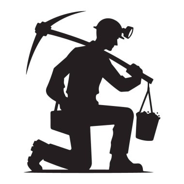 Kazma ve Kömür Vektörü Sanatı ile Kararlı Kömür Madencisi Silueti