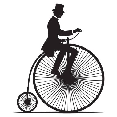 Klasik Giyimli Binicisi olan Klasik Yüksek Tekerlekli Bisiklet Silueti