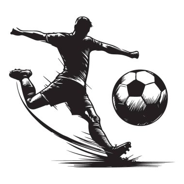 Dinamik Futbolcu Çizimi Güçlü Bir Futbola Vuruyor