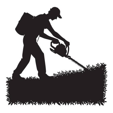 Çitleri Kesen Adam Siluet Vektör Bahçesi Bakım Görüntüsü