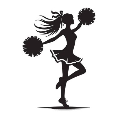 Ponpon Kız Silueti ve Pom-Pom Vektör Sanat Çizimi